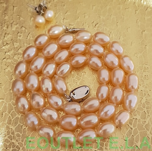 GENUINE 7-8mm APRICOT PEARL NECKLACE 45cm+FREE STUDS